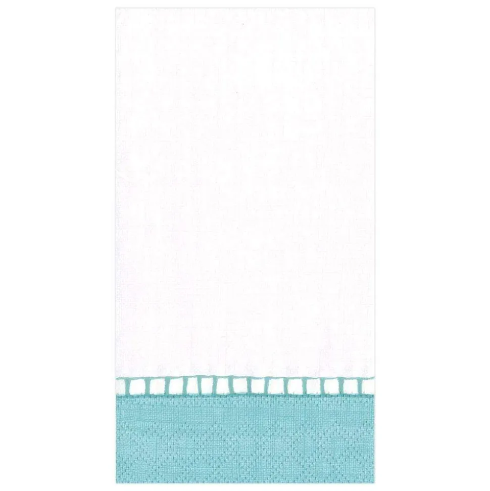 Linen Border Paper Guest Towel Napkins in Robin's Egg Blue - 15 Per Package