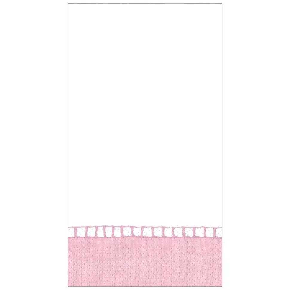 Linen Border Paper Guest Towel Napkins in Petal Pink - 15 Per Package