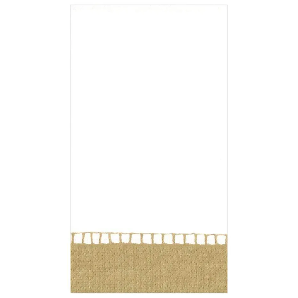 Linen Border Paper Guest Towel Napkins in Gold - 15 Per Package