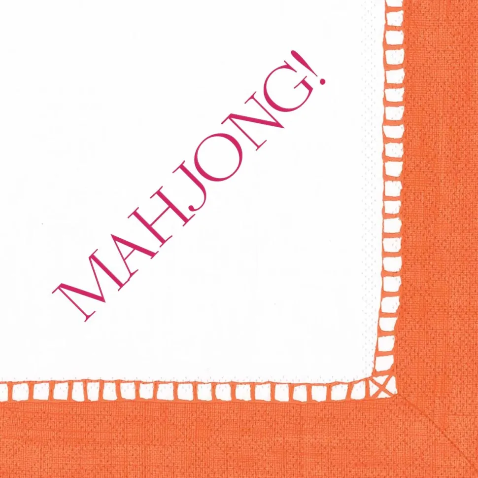 Mahjong! Paper Cocktail Napkins - Linen Border in Coral