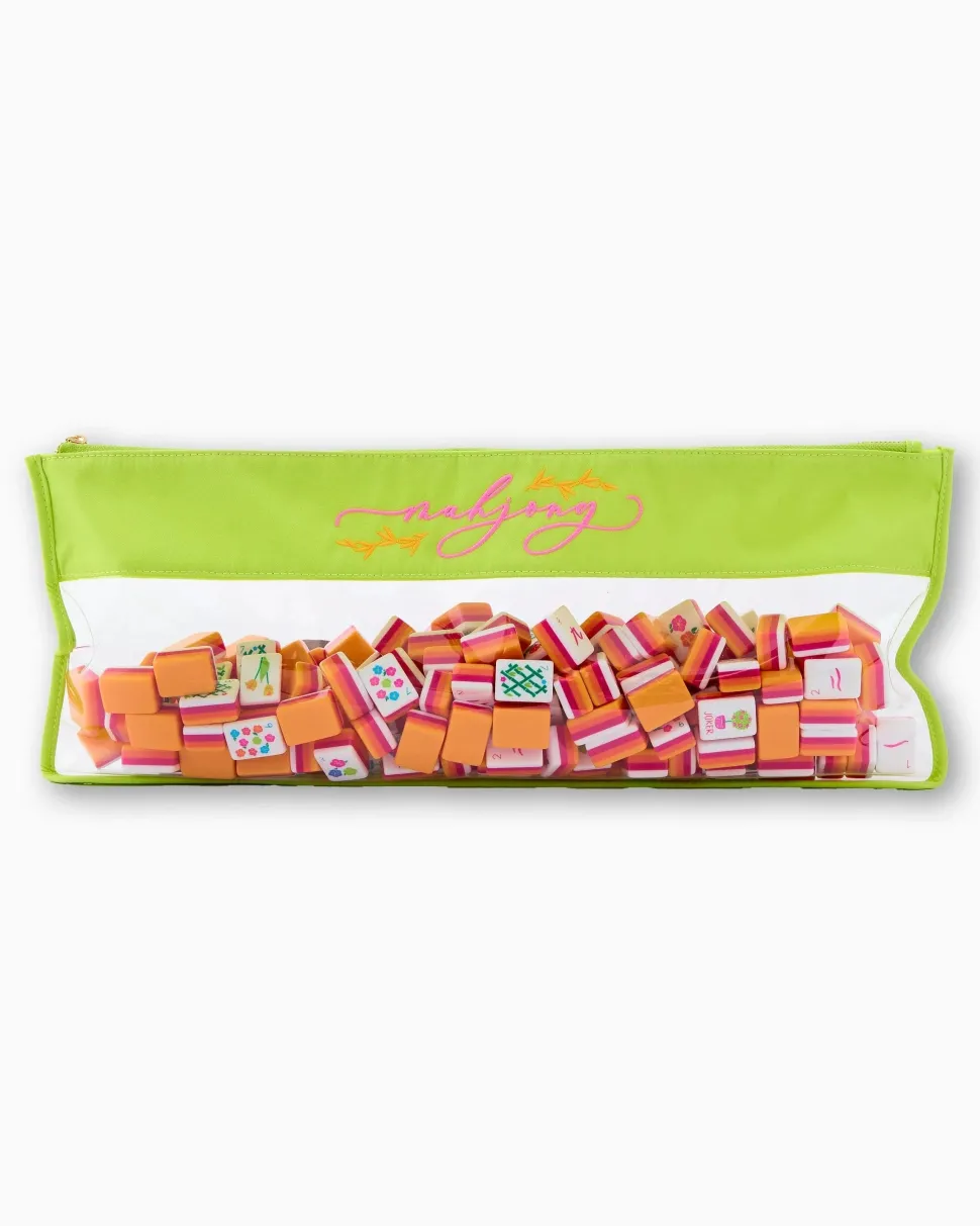 Mahjong Tile Storage Bag - Chartreuse Script Mahjong