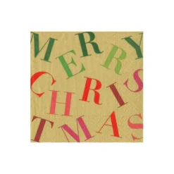 Merry Christmas Toss Paper Cocktail Napkins in Gold - 20 Per Package