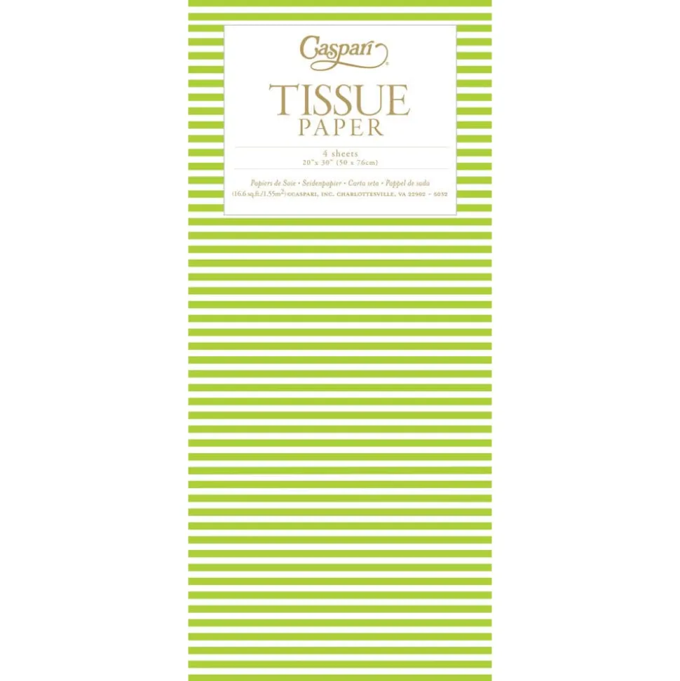 Mini Stripe Moss Green Tissue Paper - 4 Tissue Sheets Per Pack
