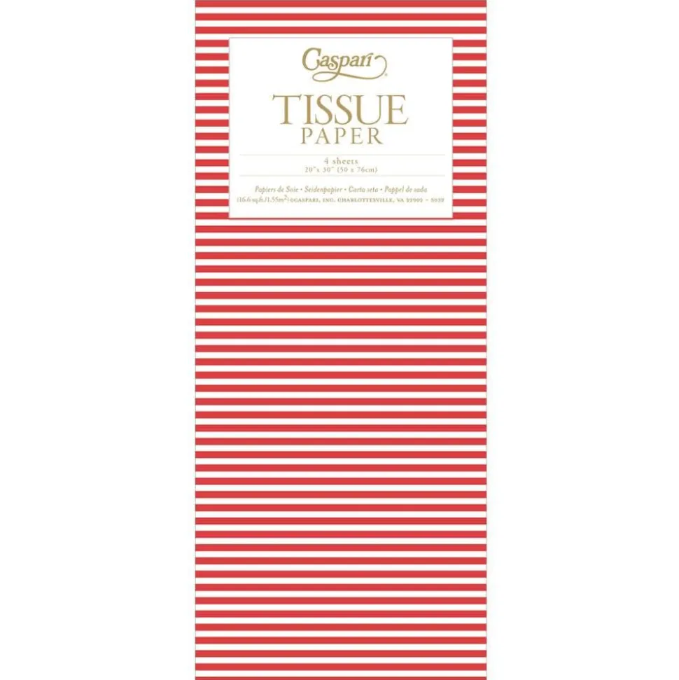 Mini Stripe Tissue Paper in Red - 4 Sheets Included