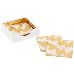 Modern Moiré Square Lacquer Coaster in Holder - Set of 4