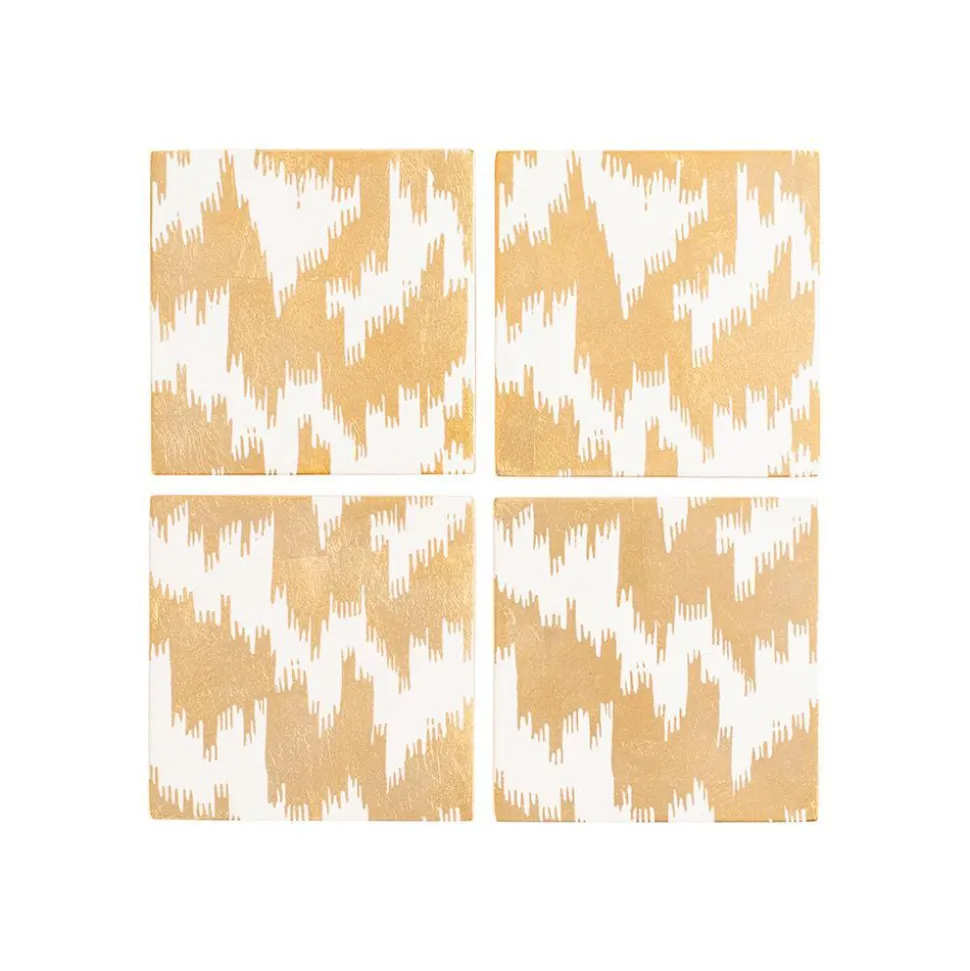 Modern Moiré Square Lacquer Coaster in Holder - Set of 4