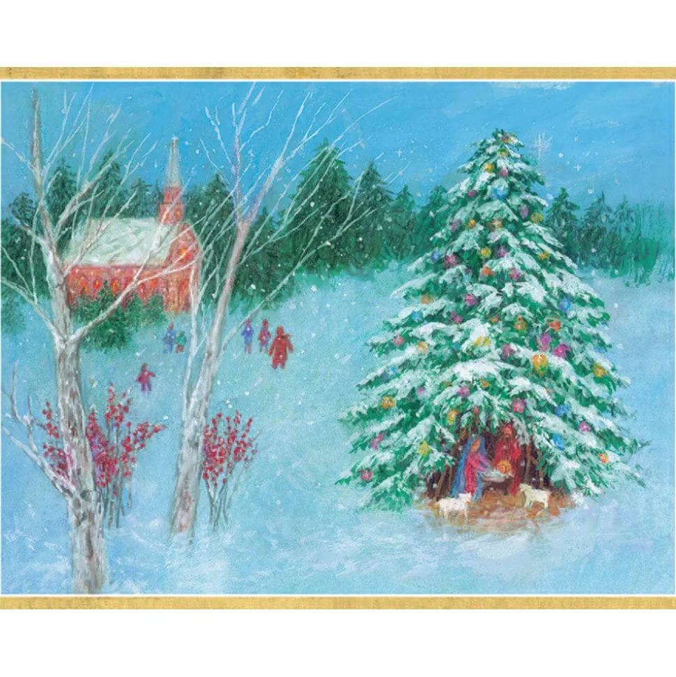 Nativity with Tree Classic Boxed Christmas Cards - includes 15 cards & envelopes