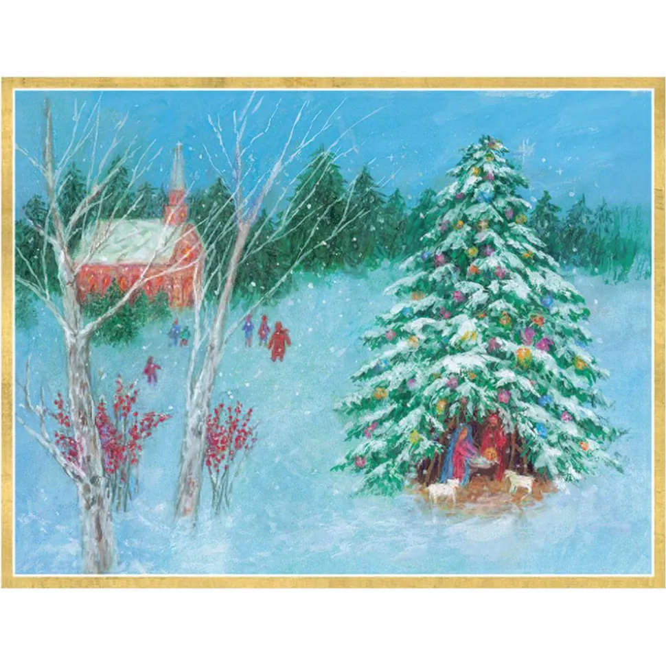 Nativity with Tree Classic Boxed Christmas Cards - includes 15 cards & envelopes