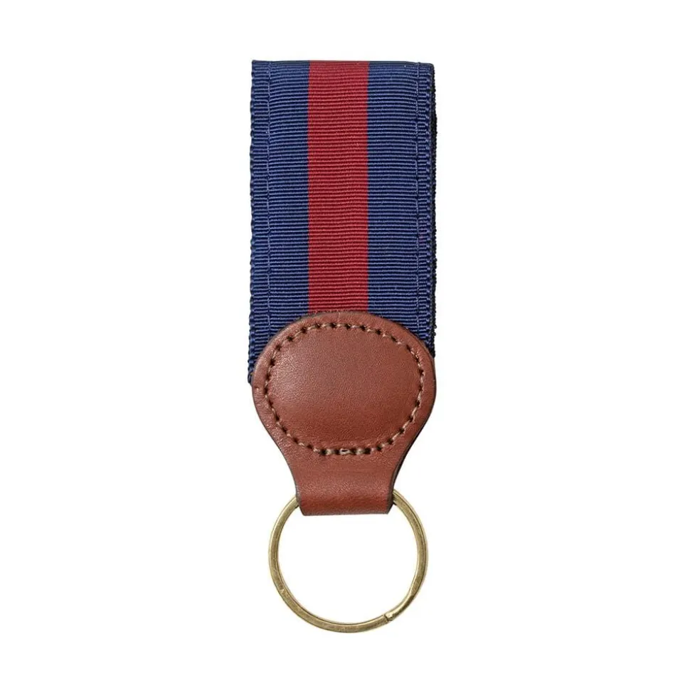 Navy & Burgundy Key Ring with Leather Trim