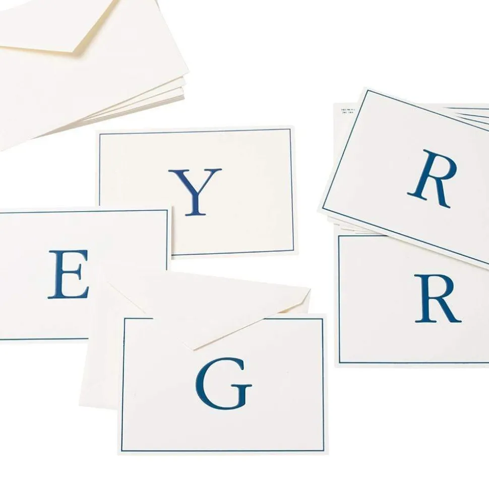 Navy Embossed Single Initial Boxed Note Cards - 8 Note Cards & 8 Envelopes