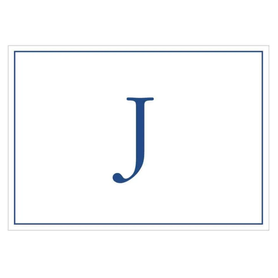 Navy Embossed Single Initial Boxed Note Cards - 8 Note Cards & 8 Envelopes