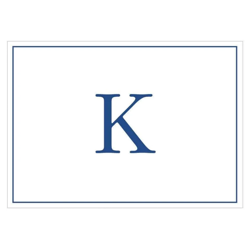 Navy Embossed Single Initial Boxed Note Cards - 8 Note Cards & 8 Envelopes