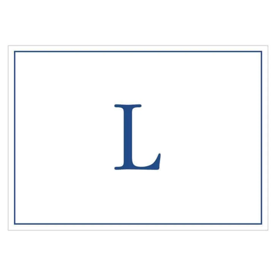 Navy Embossed Single Initial Boxed Note Cards - 8 Note Cards & 8 Envelopes