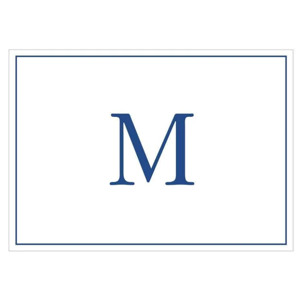 Navy Embossed Single Initial Boxed Note Cards - 8 Note Cards & 8 Envelopes