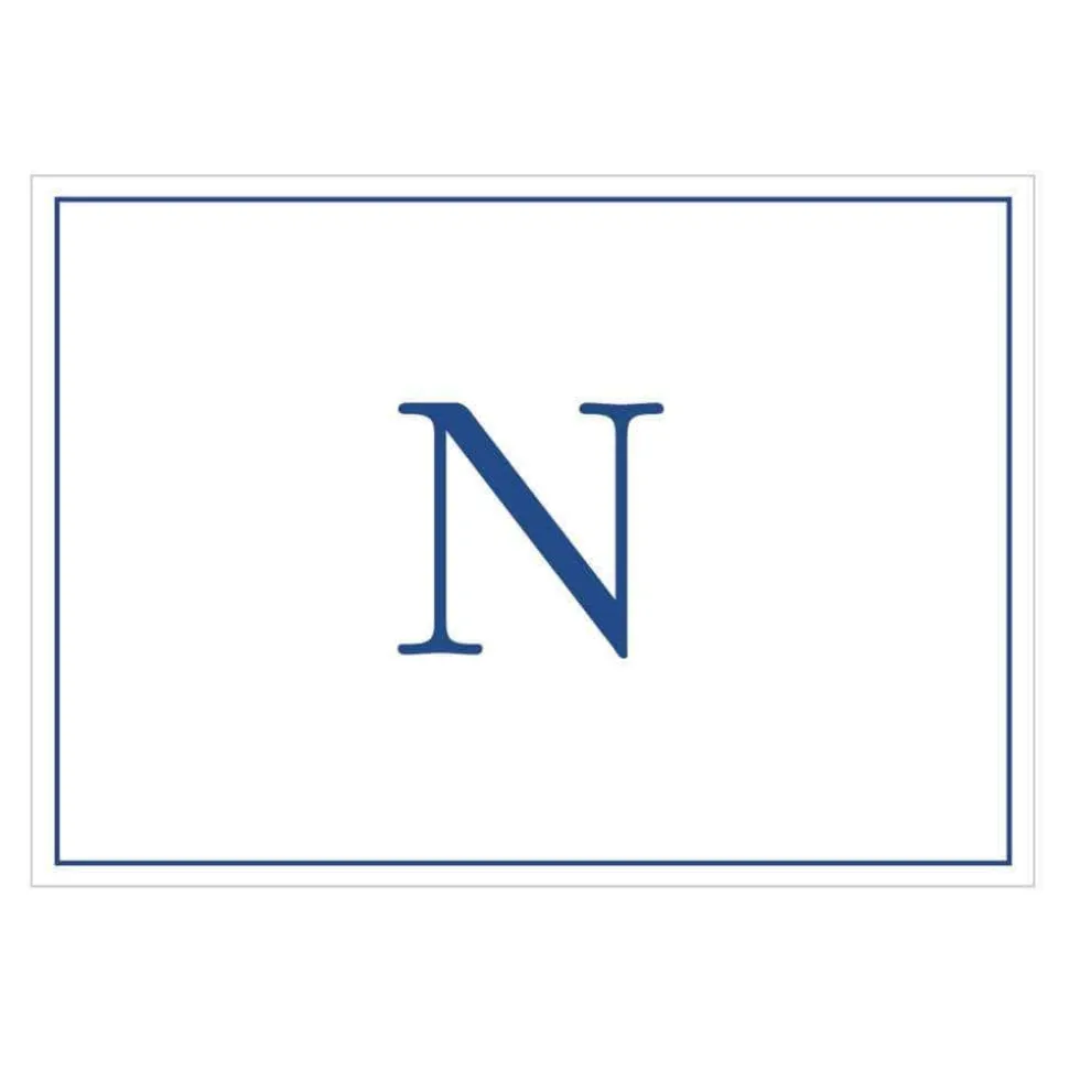 Navy Embossed Single Initial Boxed Note Cards - 8 Note Cards & 8 Envelopes