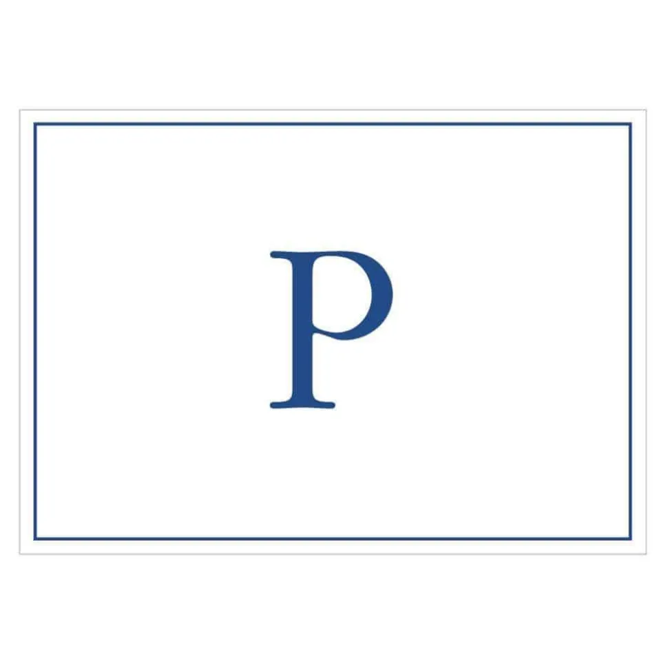 Navy Embossed Single Initial Boxed Note Cards - 8 Note Cards & 8 Envelopes