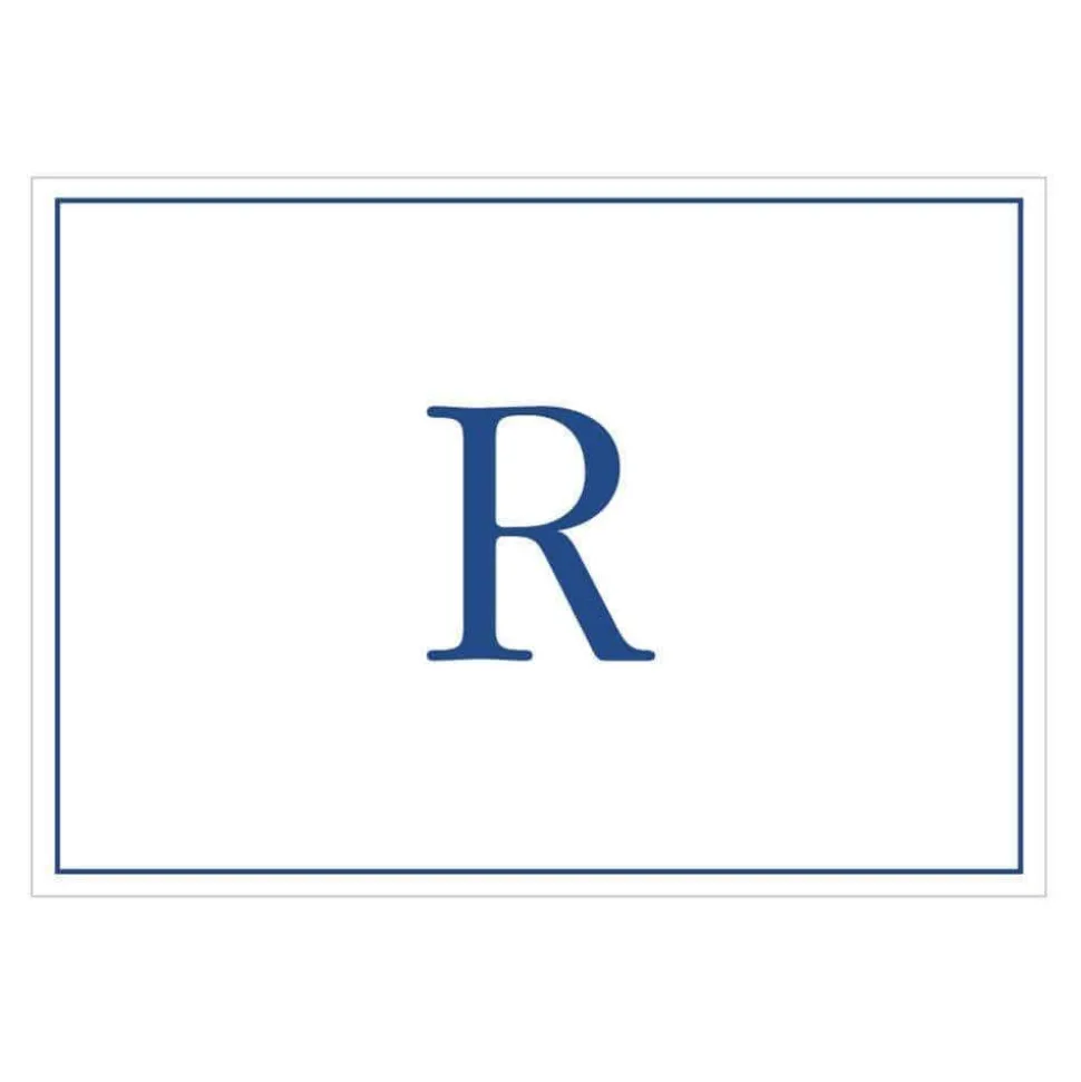Navy Embossed Single Initial Boxed Note Cards - 8 Note Cards & 8 Envelopes