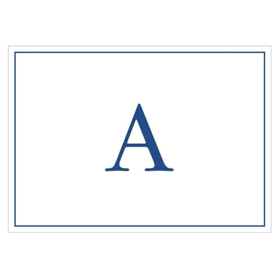 Navy Embossed Single Initial Boxed Note Cards - 8 Note Cards & 8 Envelopes