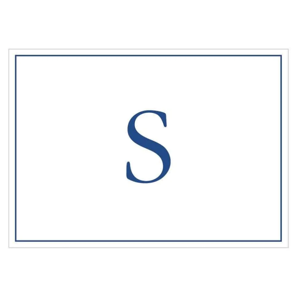 Navy Embossed Single Initial Boxed Note Cards - 8 Note Cards & 8 Envelopes