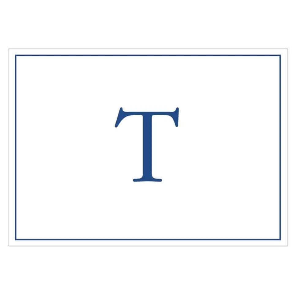 Navy Embossed Single Initial Boxed Note Cards - 8 Note Cards & 8 Envelopes