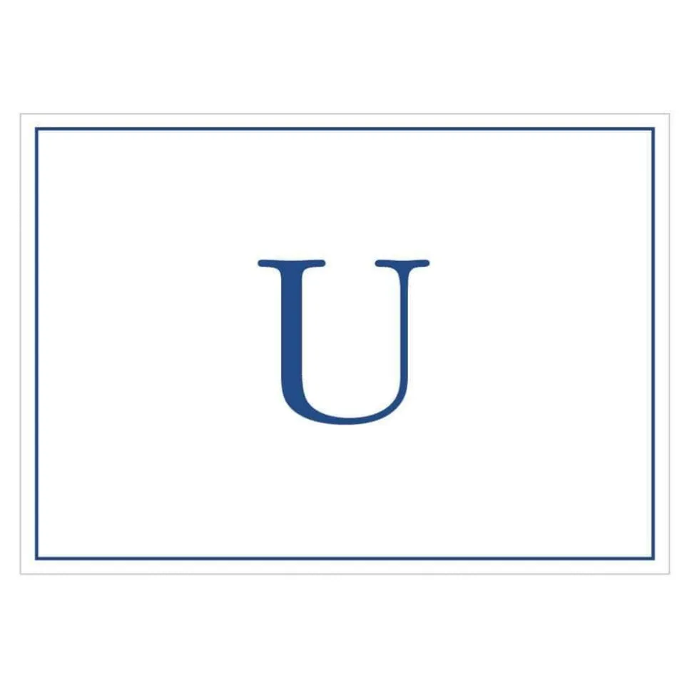 Navy Embossed Single Initial Boxed Note Cards - 8 Note Cards & 8 Envelopes