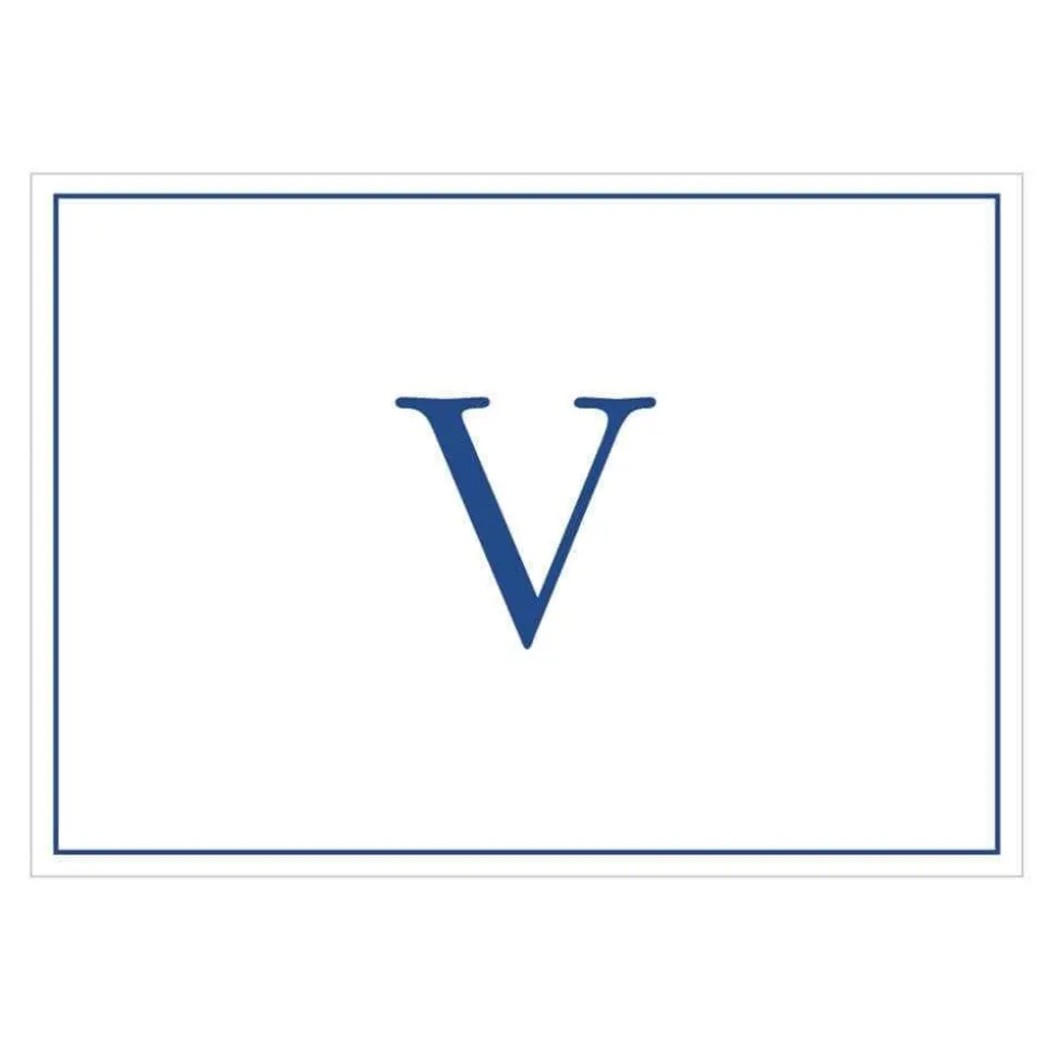 Navy Embossed Single Initial Boxed Note Cards - 8 Note Cards & 8 Envelopes