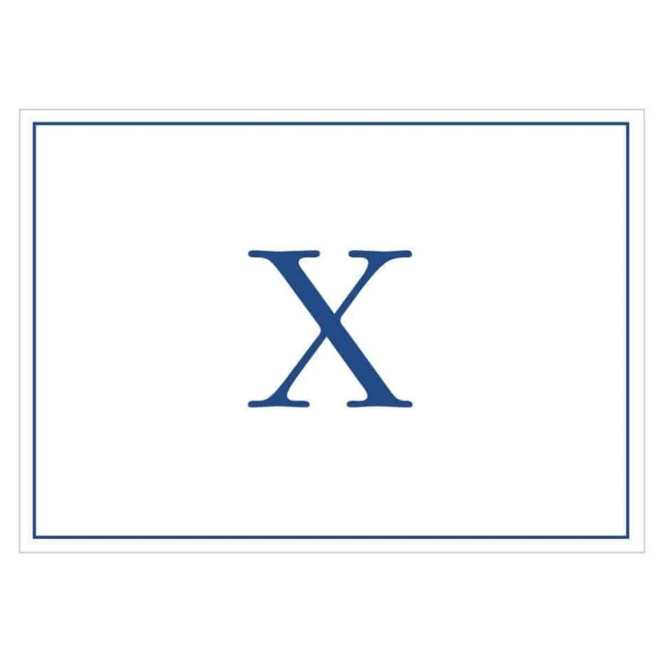 Navy Embossed Single Initial Boxed Note Cards - 8 Note Cards & 8 Envelopes