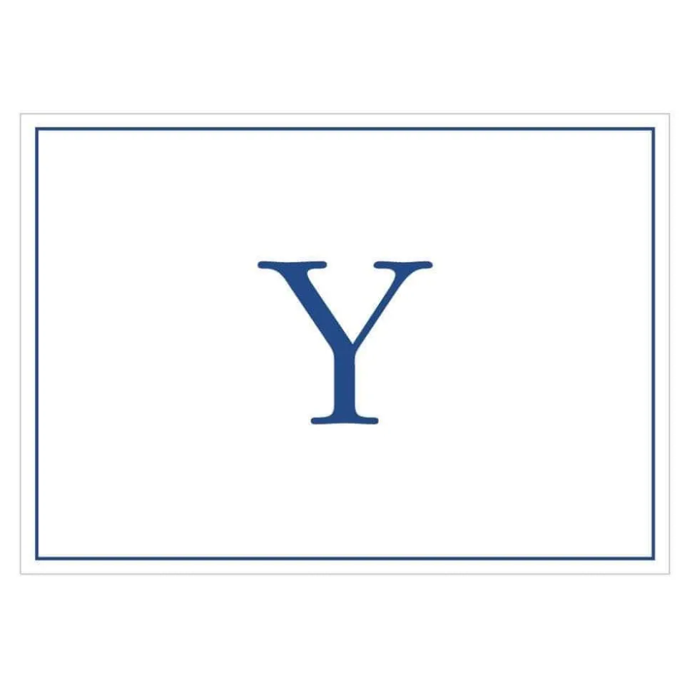 Navy Embossed Single Initial Boxed Note Cards - 8 Note Cards & 8 Envelopes