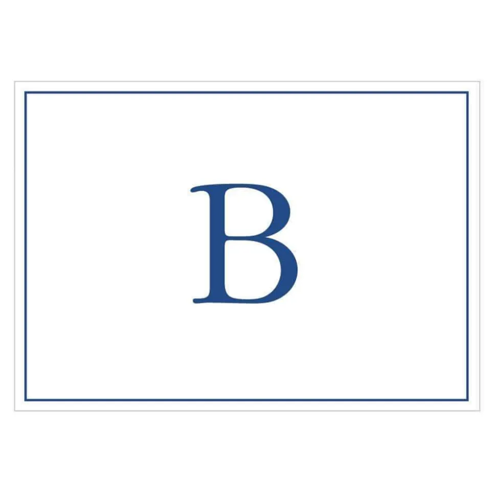 Navy Embossed Single Initial Boxed Note Cards - 8 Note Cards & 8 Envelopes
