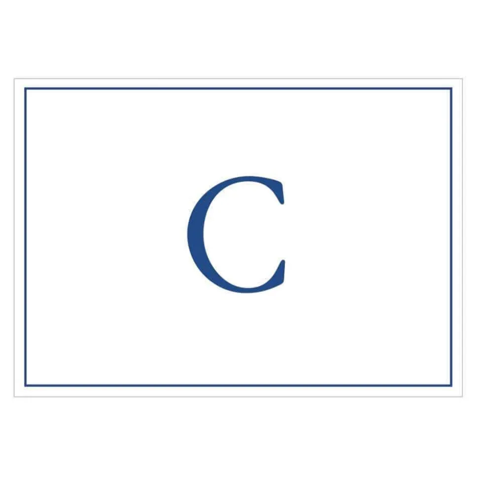 Navy Embossed Single Initial Boxed Note Cards - 8 Note Cards & 8 Envelopes