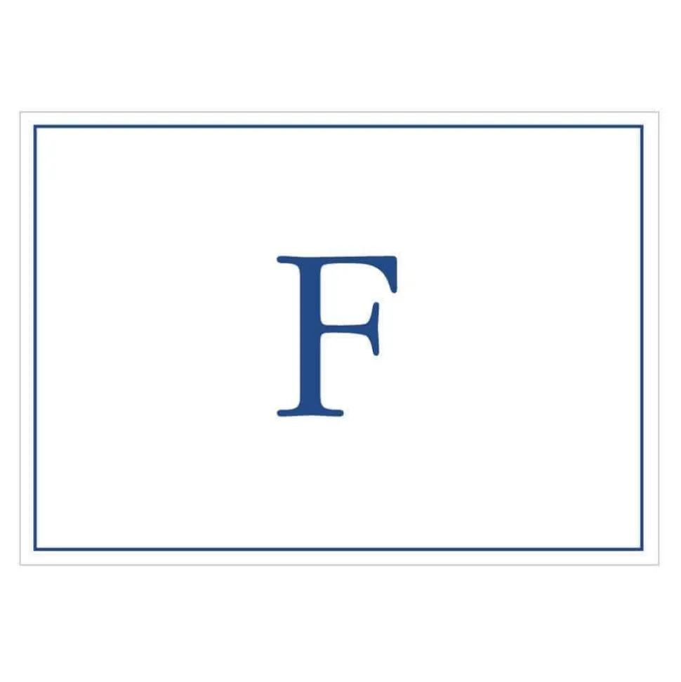 Navy Embossed Single Initial Boxed Note Cards - 8 Note Cards & 8 Envelopes