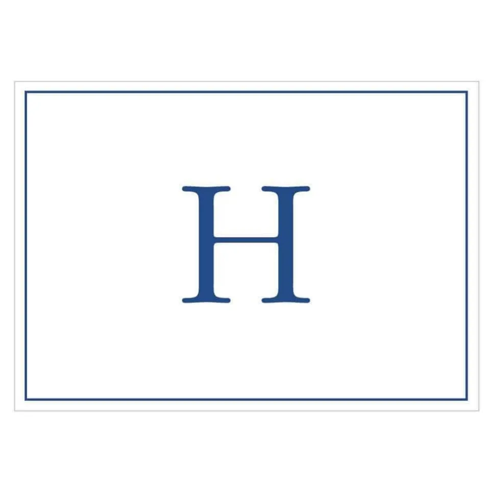 Navy Embossed Single Initial Boxed Note Cards - 8 Note Cards & 8 Envelopes