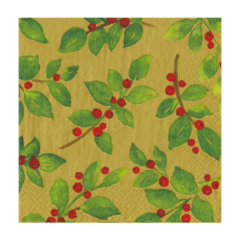 Painted Holly Gold Recycled Luncheon Napkins - includes 20 Luncheon Napkins