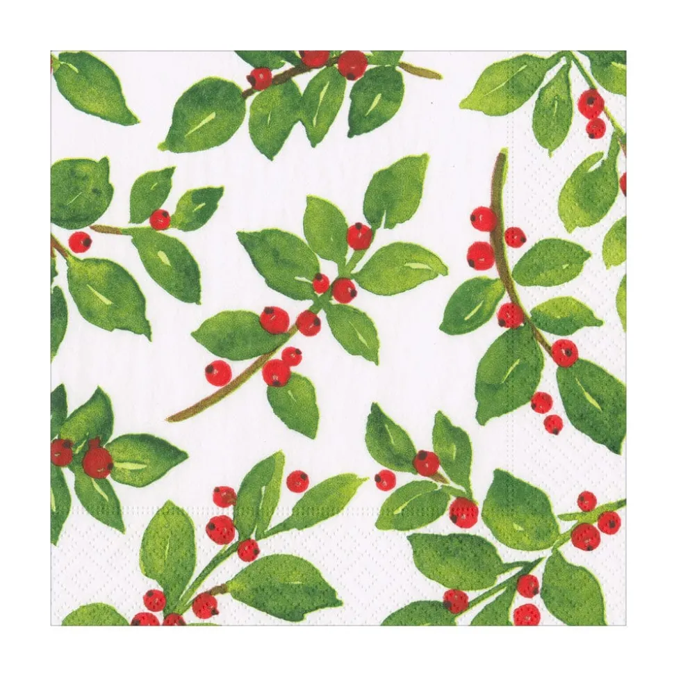 Painted Holly White Recycled Luncheon Napkins - includes 20 Luncheon Napkins
