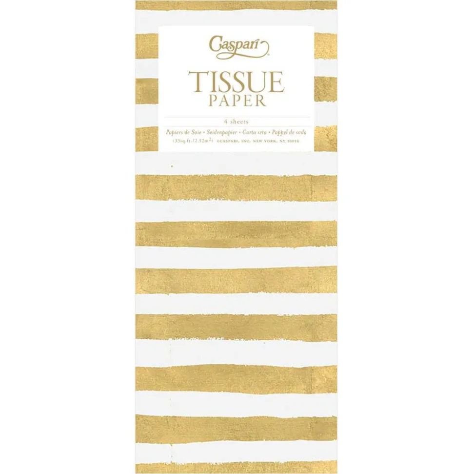 Painted Stripe Tissue Paper in Gold & White - 4 Sheets Included