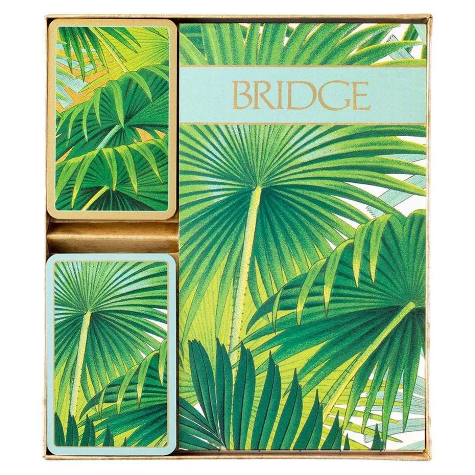 Palm Fronds Bridge Gift Set - 2 Playing Card Decks & 2 Score Pads