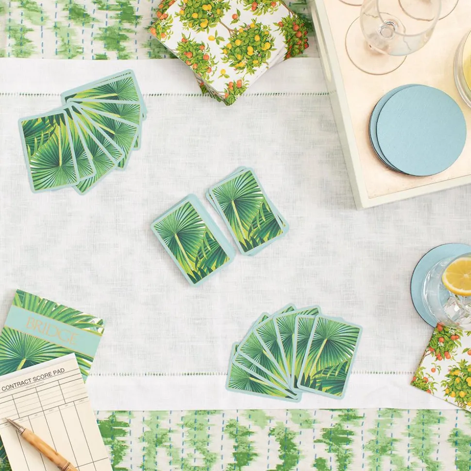 Palm Fronds Bridge Gift Set - 2 Playing Card Decks & 2 Score Pads