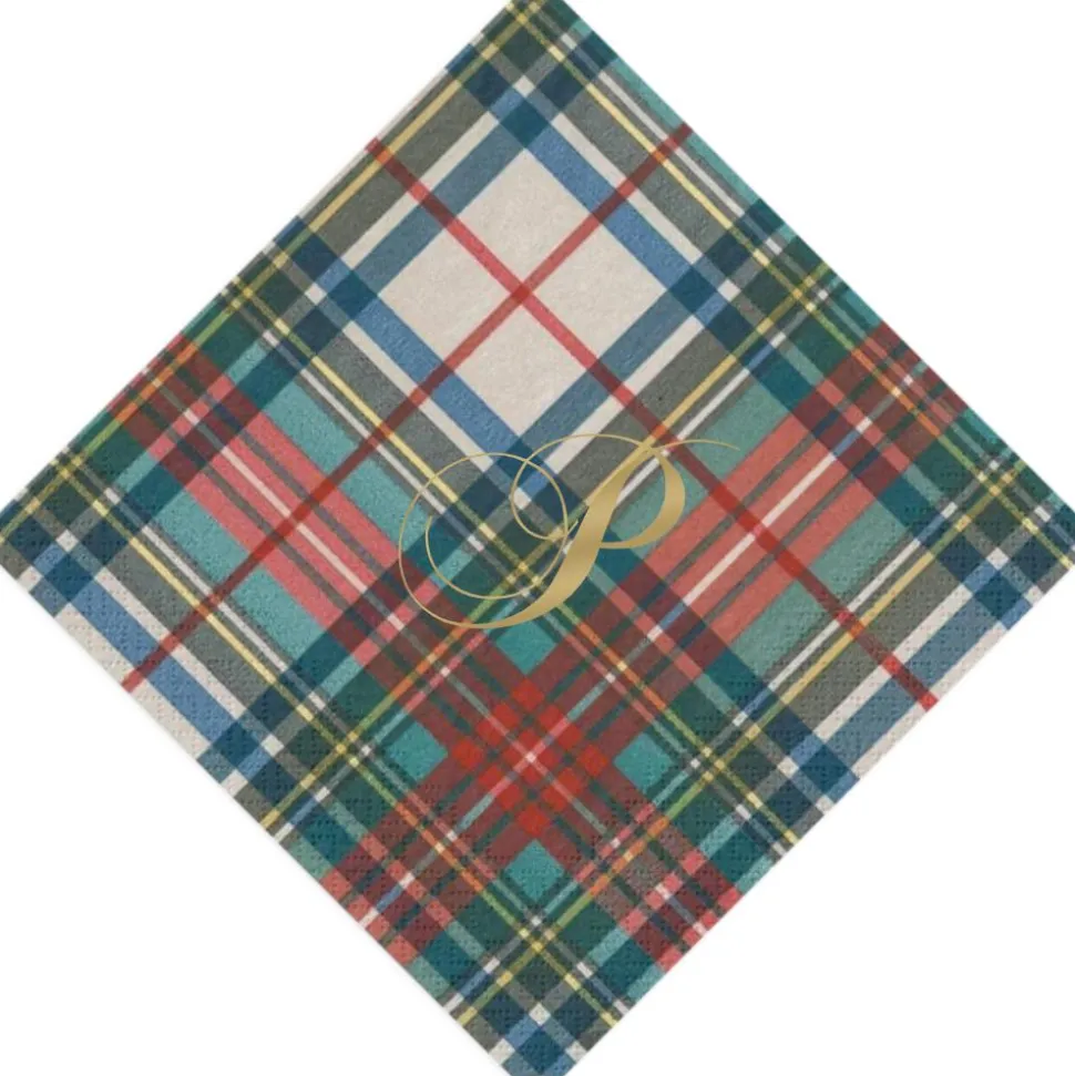 Personalized Single Initial Dress Stewart Tartan Cocktail Napkins