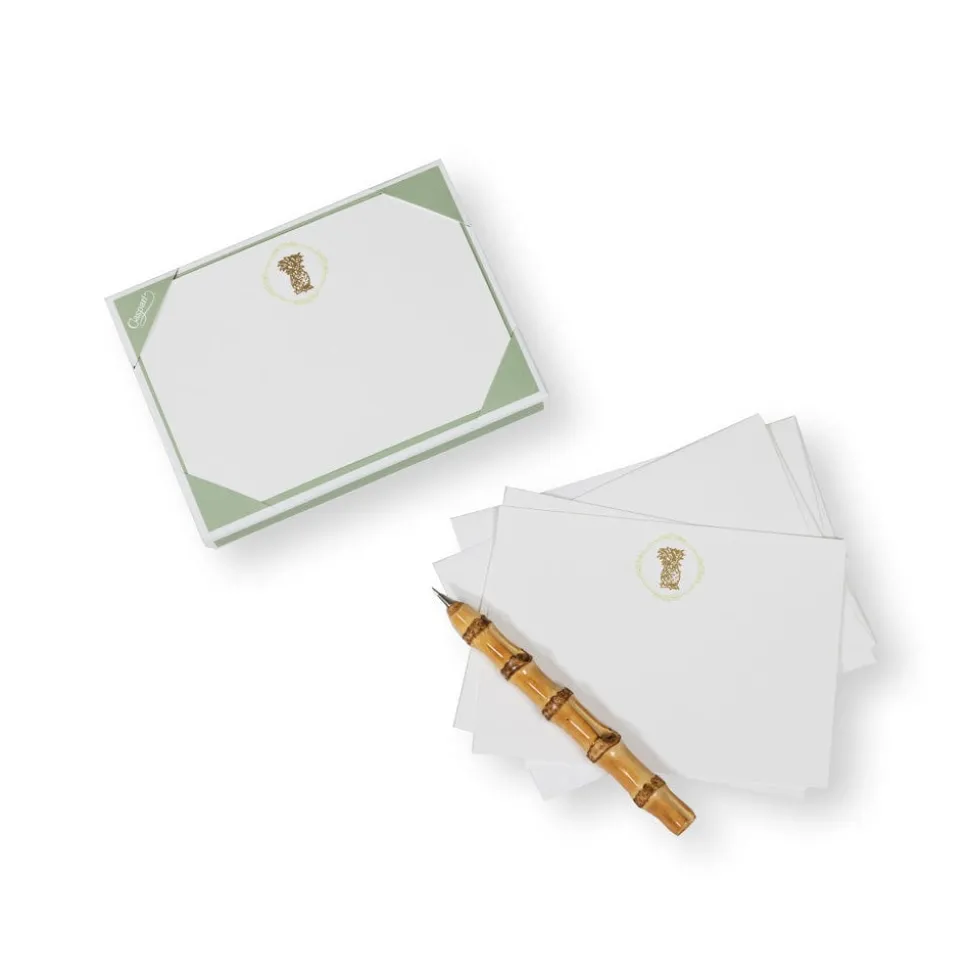 Pineapple Crest Foil Correspondence Cards - 12 Per Package
