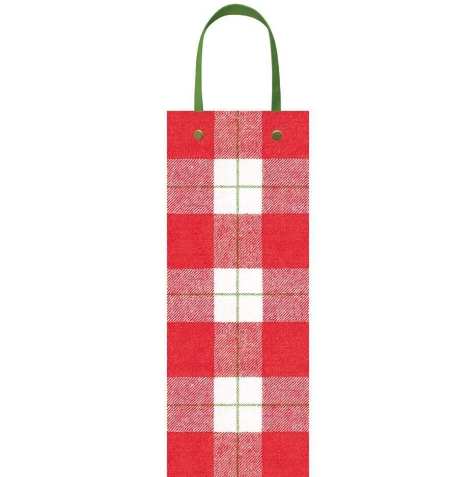 Plaid Check Wine & Bottle Gift Bag in Red - 1 Each
