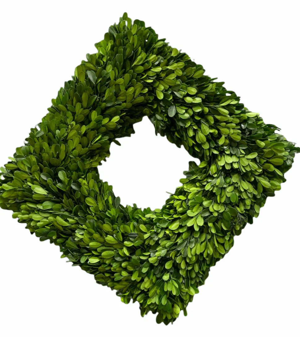 Preserved Boxwood Square Wreath- 16" Single Sided