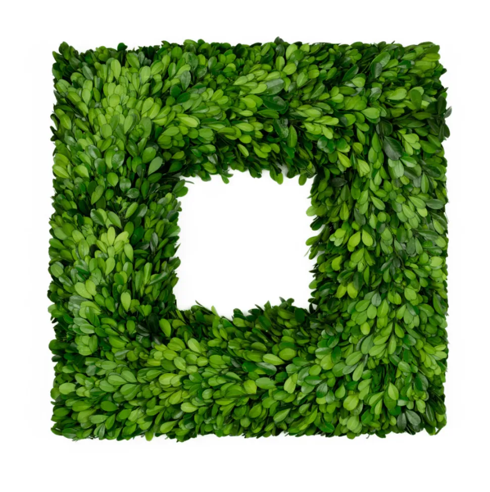Preserved Boxwood Square Wreath- 16" Single Sided