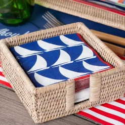 Rattan Cocktail Napkin Holder in White Natural - 1 Each