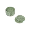 Rattan Round Coaster and Holder Set in Green - Set of 6 Coasters and 1 Napkin Holder