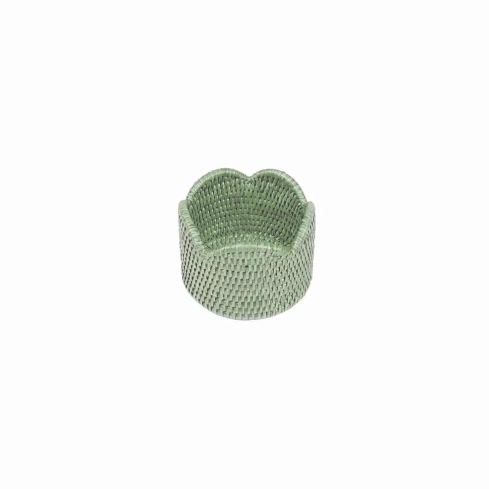 Rattan Scalloped Wine Coaster in Green - 1 Coaster