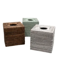 Rattan Square Tissue Box Cover in Green - 5.5"L x 5.5"W x 5.5"H