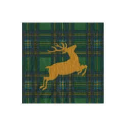 Reindeer Tartan Green Cocktail Napkins - includes 20 Cocktail Napkins