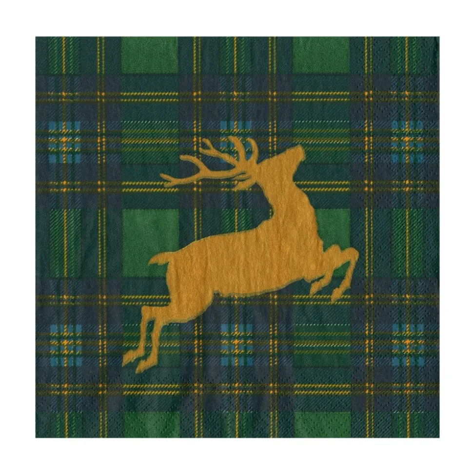 Reindeer Tartan Green Luncheon Napkins - includes 20 Luncheon Napkins