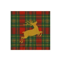 Reindeer Tartan Red Boxed Cocktail Napkins - includes 12 Boxed Cocktail Napkins