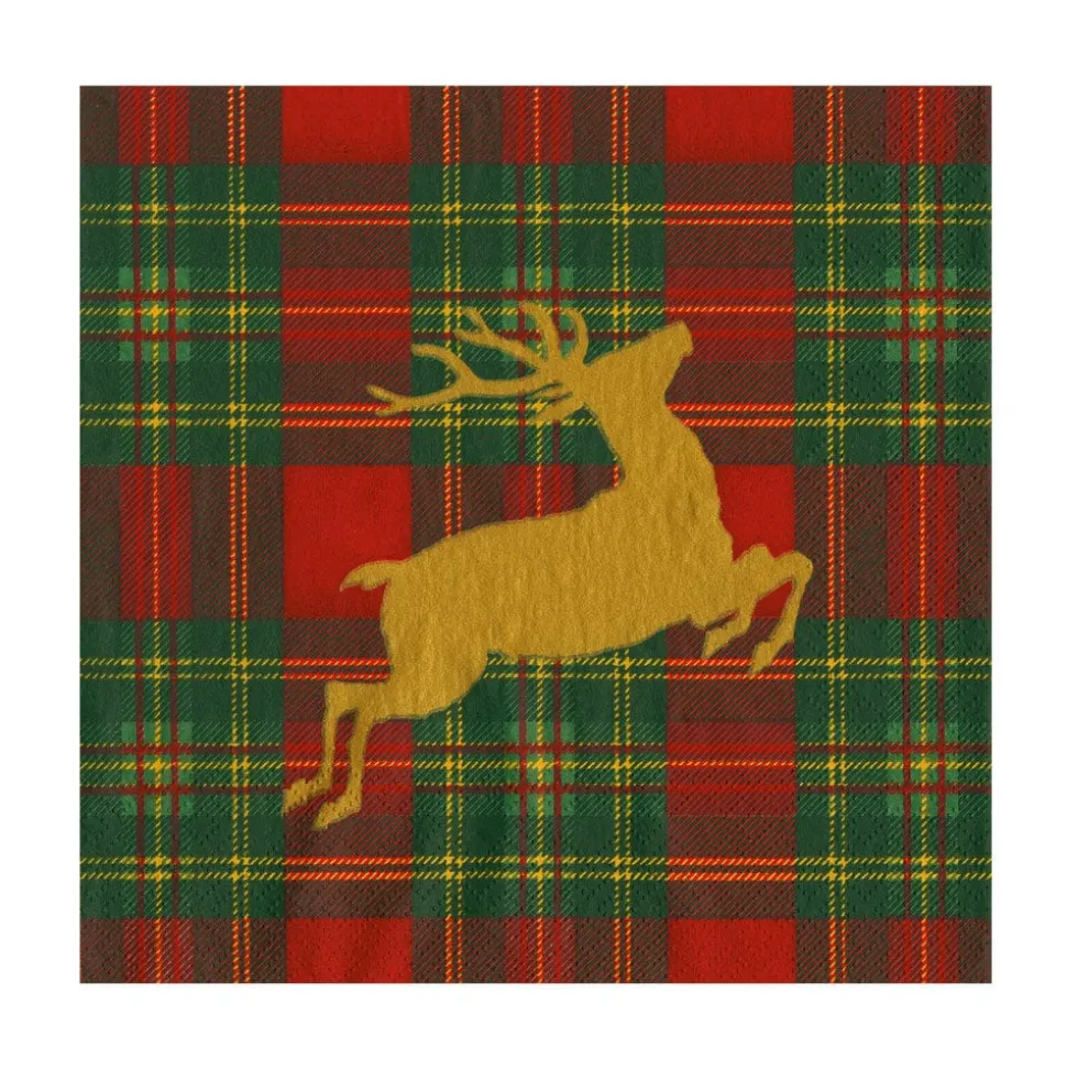 Reindeer Tartan Red Luncheon Napkins - includes 20 Luncheon Napkins